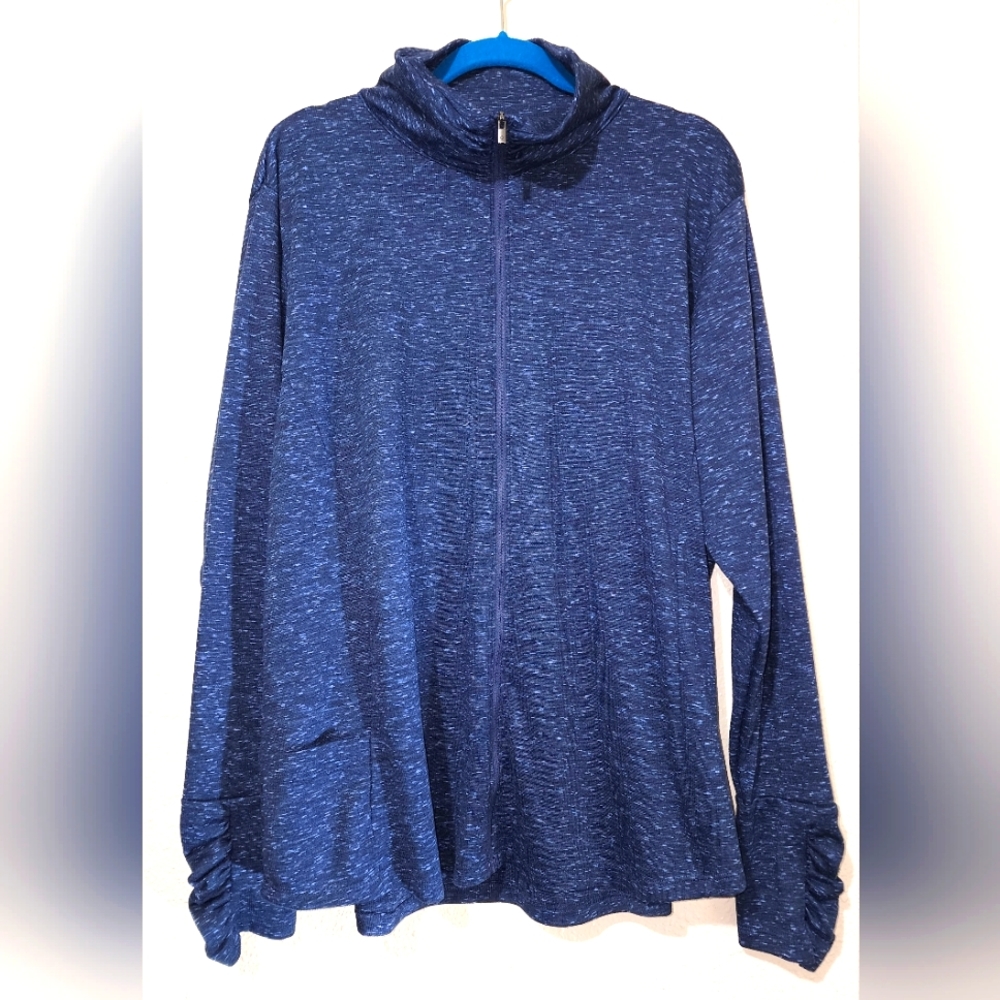 Columbia Blue Space-Dye Full-Zip Cowl Neck Sweater